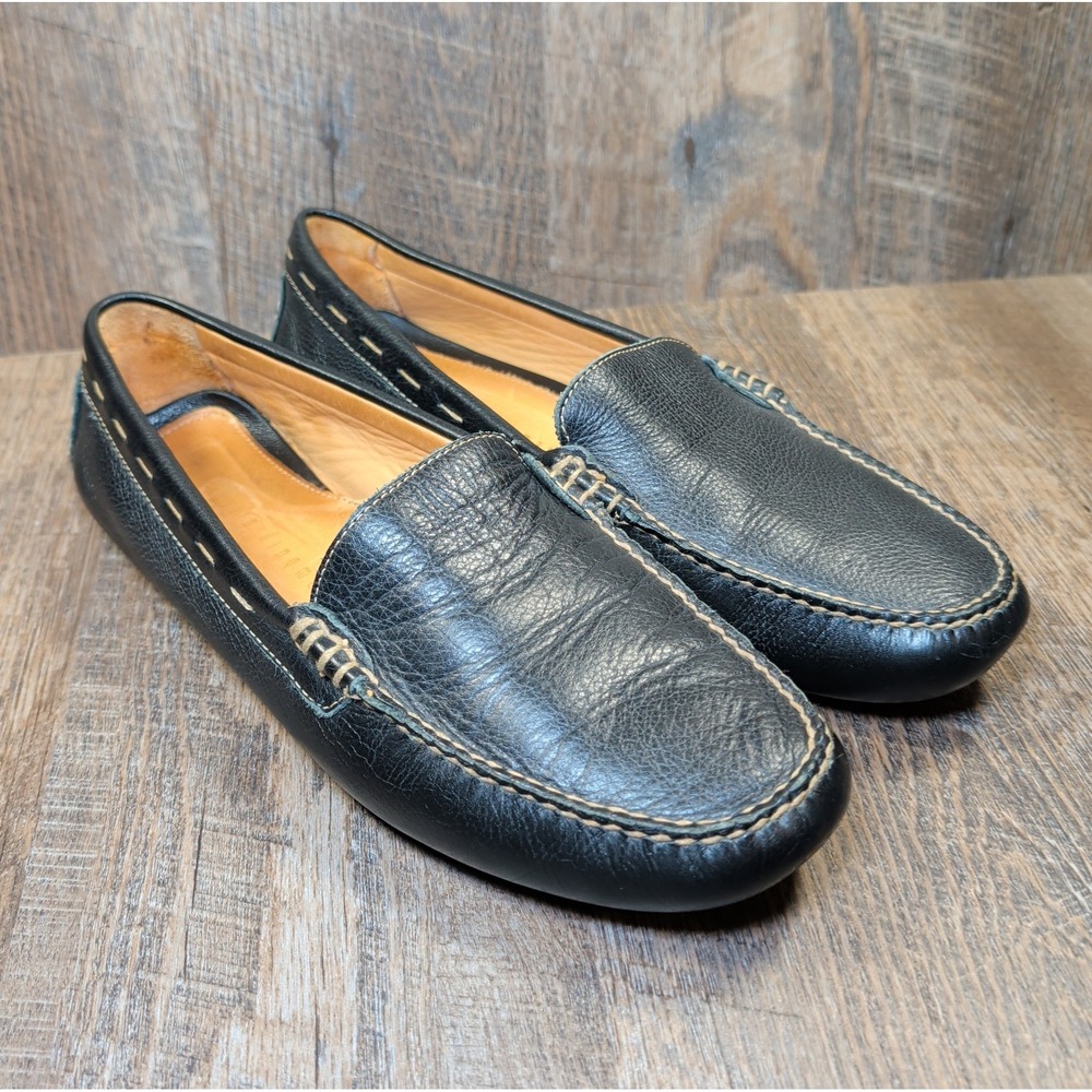 Martin Dingman Black Pebble Leather Loafers Driver Mens Size 10.5 M Medium